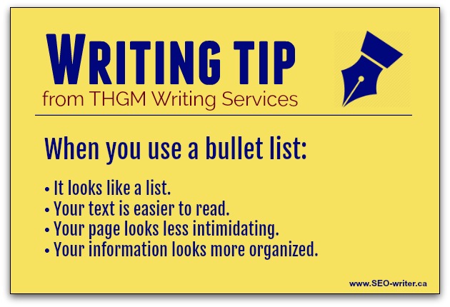 Writing tip - use bullet lists instead of long-winded sentences